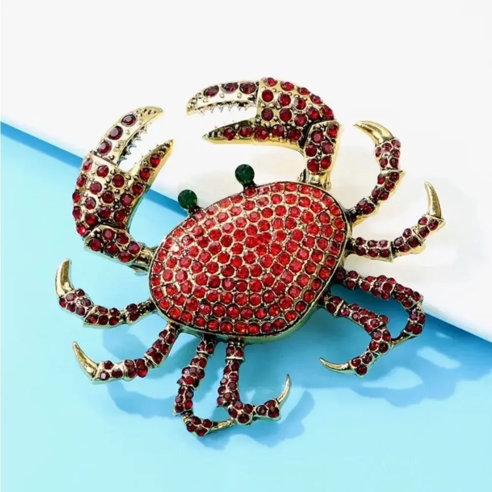 🦀 NEW Stunning exquisite red crystal crab brooch 🦀